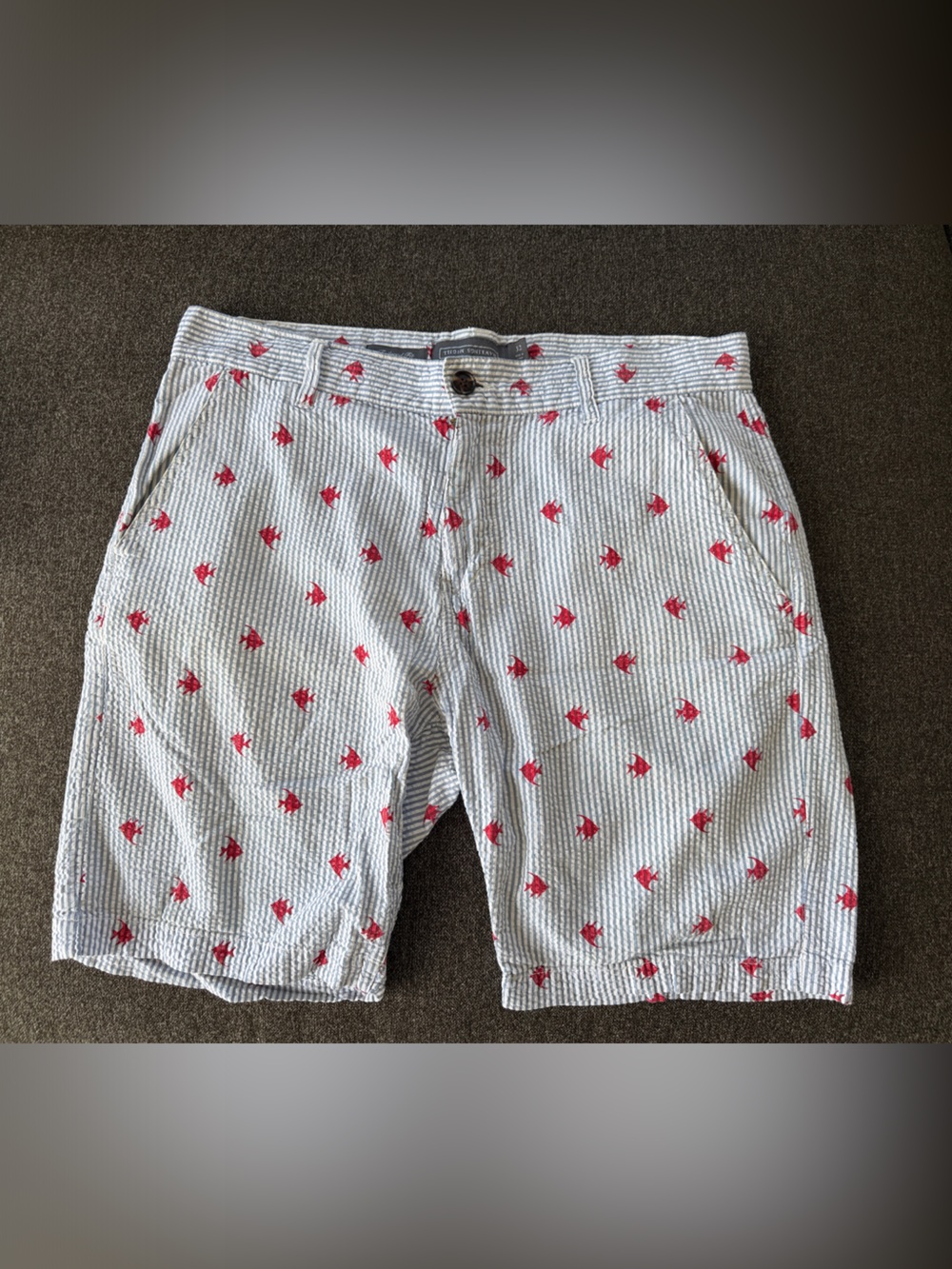 Men's White Seersucker Shorts with Red Anchor Print